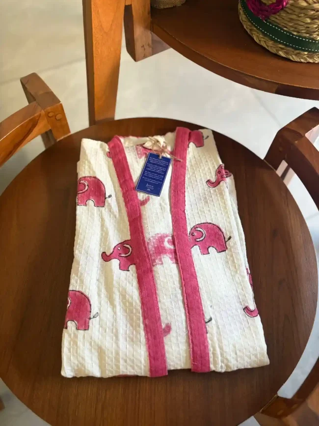 Kids - Medium - Playful Prints Cotton Bathrobe - Handblocked