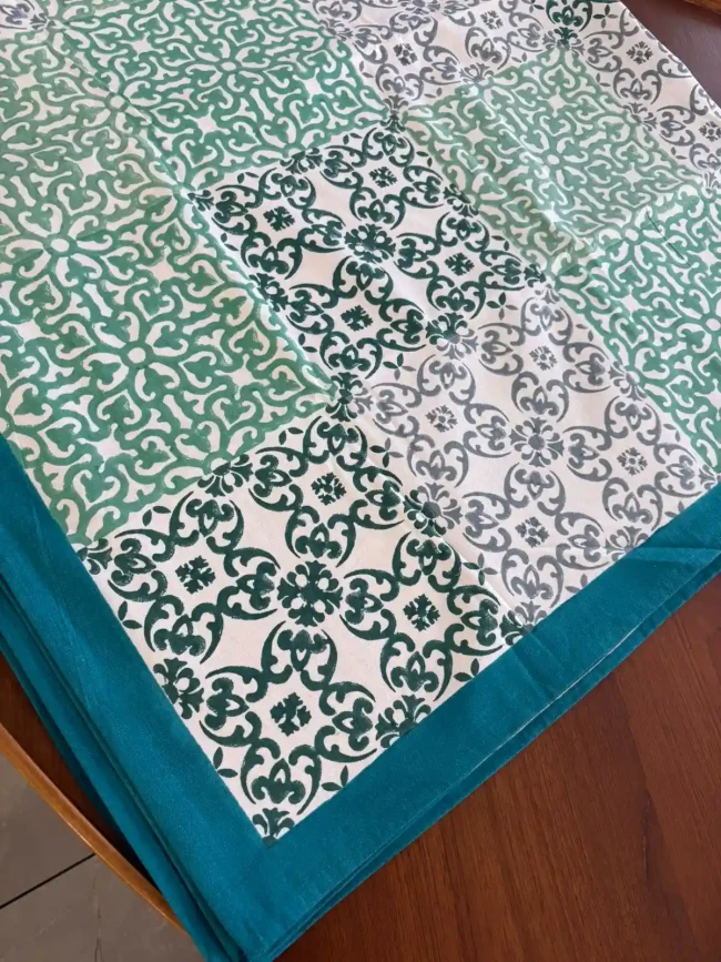 Blue Amaranth Table Cover - Handblocked (4-Seater)