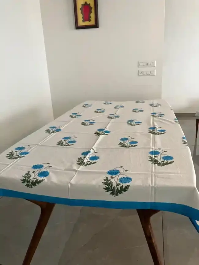 Blue Amaranth Table Cover - Handblocked (6-Seater)