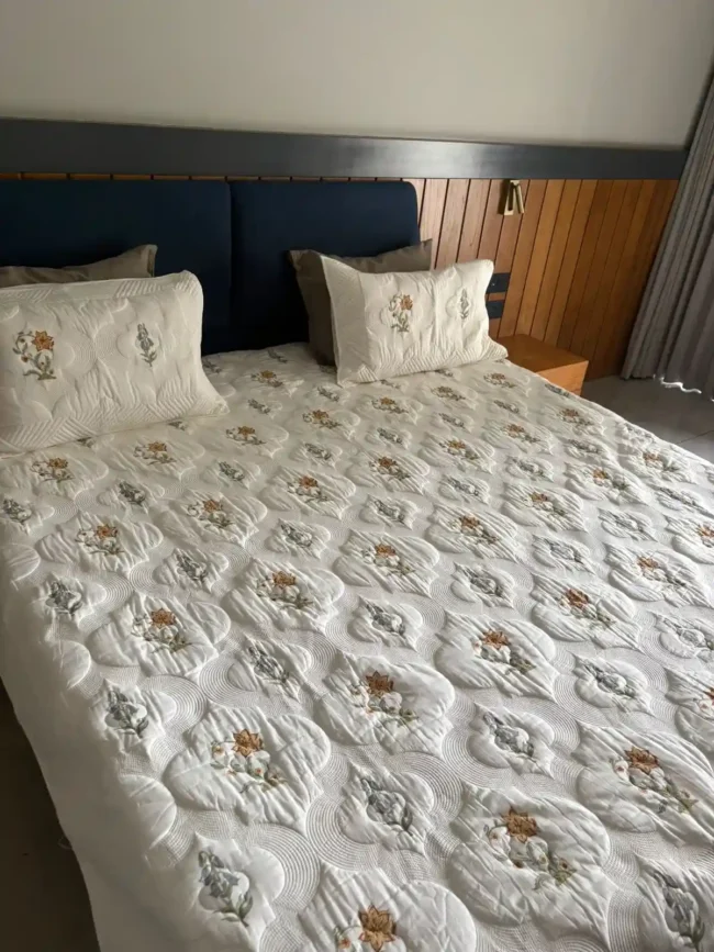 Aangan Bagh - Motif Quilted Bed Cover - King Size