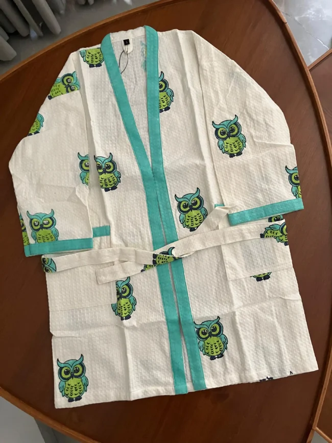 Kids - Large - Playful Prints Cotton Bathrobe - Handblocked - Image 2