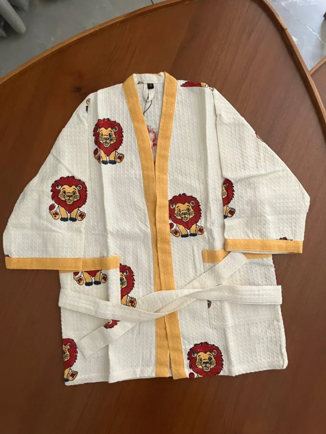 Kids - Small - Playful Prints Cotton Bathrobe - Handblocked - Image 3