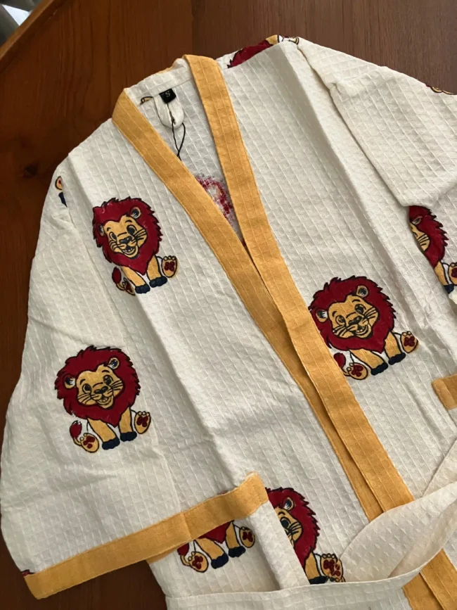 Kids - Small - Playful Prints Cotton Bathrobe - Handblocked - Image 2