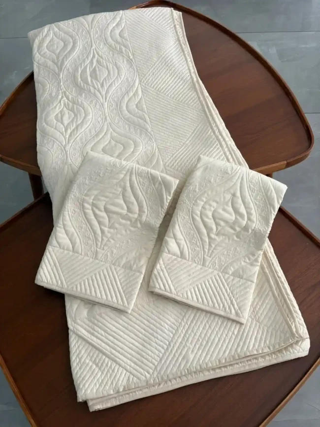Serene Beige - Motif Quilted Bed Cover - King Size