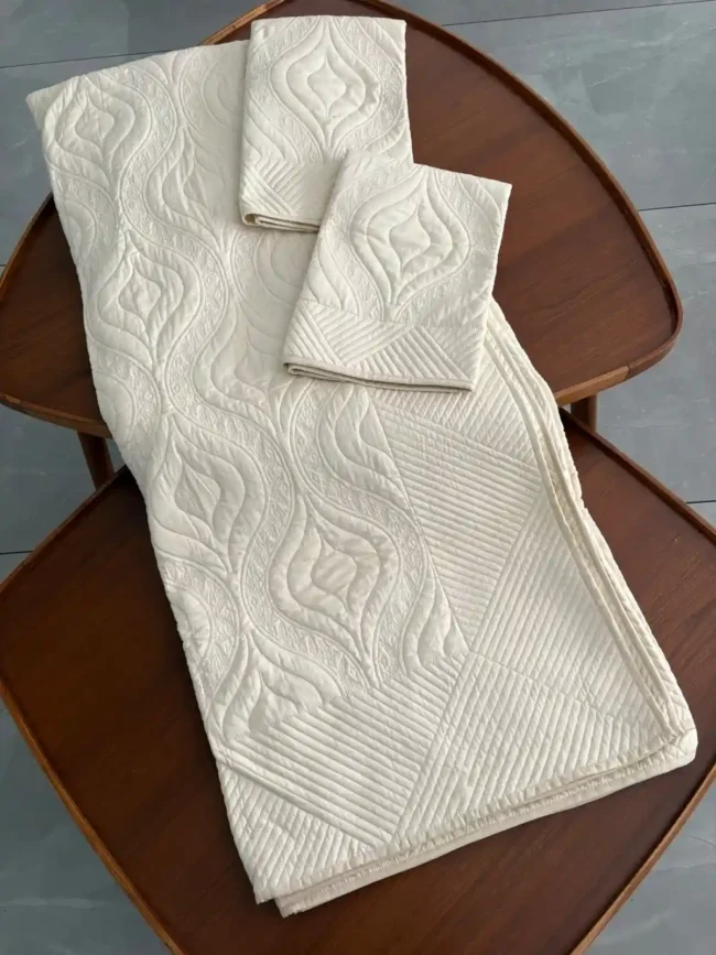Serene Beige - Motif Quilted Bed Cover - King Size - Image 3