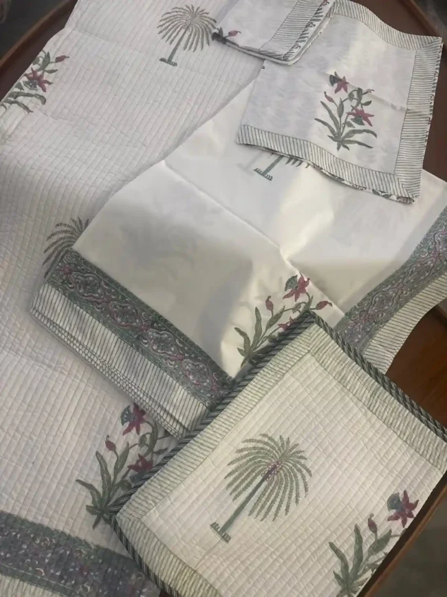 Serene Palm - King Size Bedding Set: Bedsheet + Bedcover